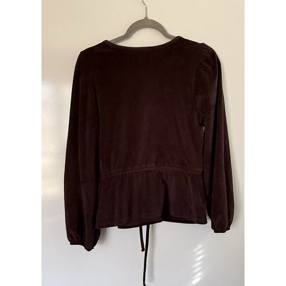 Madewell Corduroy Fuji Wrap Front Tie Top Size M Brown Raisin Stretch - Picture 3 of 5